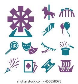 carnival amusement park icon set