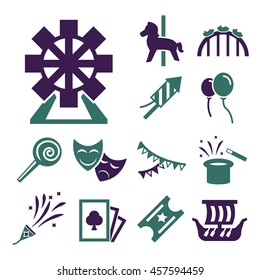 carnival amusement park icon set