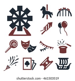 carnival amusement park icon set