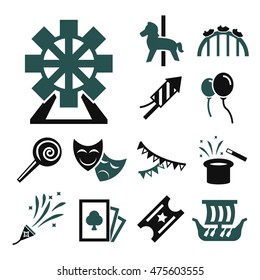 carnival amusement park icon set