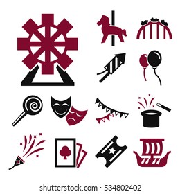carnival amusement park icon set