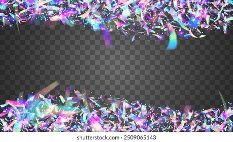 Carnival Background. Festive Confetti. Hologram Glitter. Unicorn Design. Happy Holographic Illustration. Laser Template. Isolated Tinsel. Pink Art Effect. Purple Carnival Background