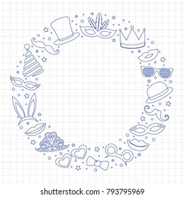 Carnival background with funny sketch and copyspace. Vector.