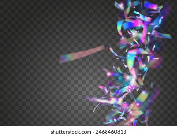 Carnival Background. Isolated Design. Blue Foil Effect. Abstract Paper. Neon Glitter. Celebrate Ribbon. Happy Holographic Explosion. Retro Element. Purple Carnival Background