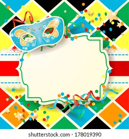 Carnival background with label and mask, vector
