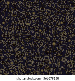 Carnival background with line icons and objects. Seamless vector pattern.