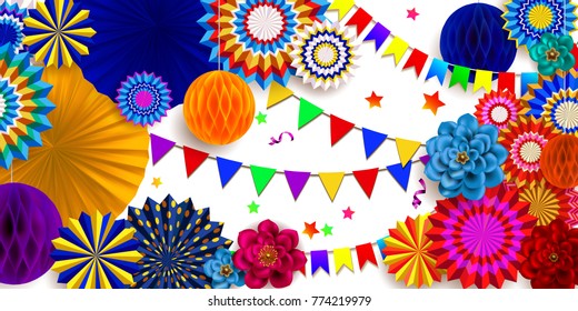 Carnival background.Design of children`s party poster. Colorful 3D