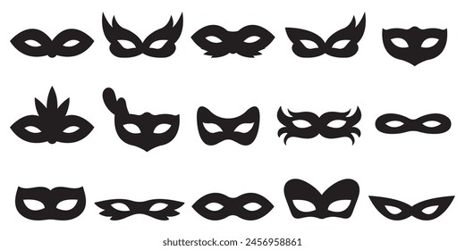 Carnival or ball mask black silhouette - vector collection.