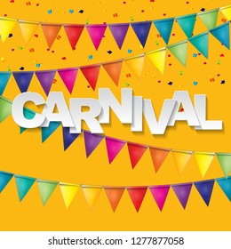 Carnival banner with bunting flags and flying balloons. Vector illustration. EPS10