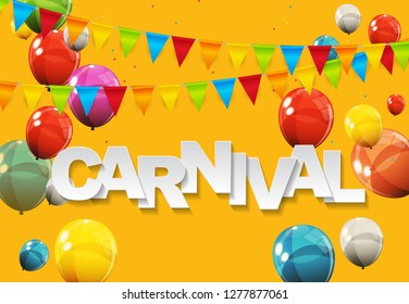 Carnival banner with bunting flags and flying balloons. Vector illustration. EPS10