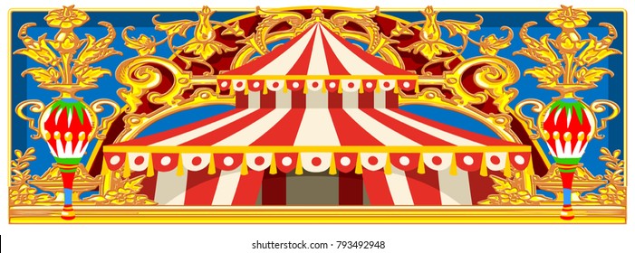 Carnival banner circus template. Circus vintage theme for kids birthday party invitation or post. Quality vector illustration.