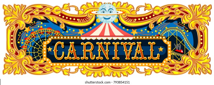 Carnival banner circus template. Circus vintage theme for kids birthday party invitation or post. Quality vector illustration.