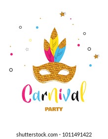 Carnival banner with glitter mask . Festival concept design. vector illustration