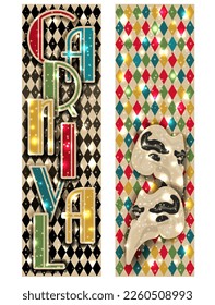 Carnival banners with mask  in art deco style , vector illustration