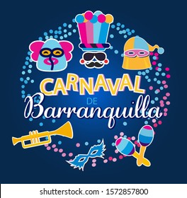 Carnival of Barranquilla, Colombia. Carnaval de Barranquilla with traditional unique masks vector illustration.