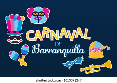 Carnival of Barranquilla vector. Traditional costumes and text.