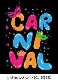 Carnival Brazil Event, Popular Event Brazil Carnival Title With Colorful Party Elements. Travel destination in South America During Summer.