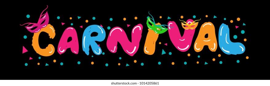 Carnival Brazil Event, Popular Event Brazil Carnival Title With Colorful Party Elements. Travel destination in South America During Summer.