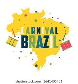carnival brazil with map and drums illustration. vector design