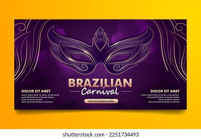 Carnival Brazilian Festival horizontal banner, Golden Purple background design