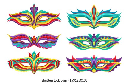 Carnival Bright Colored Masques Isolated On White Vector Collection