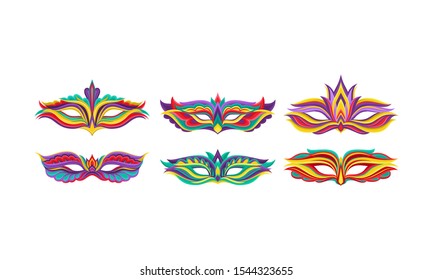 Carnival Bright Colored Masques Isolated On White Vector Collection