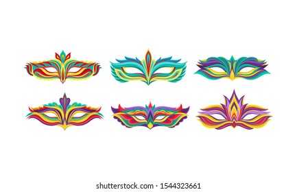 Carnival Bright Colored Masques Isolated On White Vector Collection