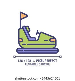 Carnival bumper cars pixel perfect RGB color icon. Fairground autodrome, go carts. Amusement ride attraction. Isolated vector illustration. Simple filled line drawing. Editable stroke