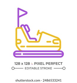 Carnival bumper cars pixel perfect two color line icon. Fairground autodrome, go carts. Amusement ride bicolor outline symbol. Duotone linear pictogram. Isolated illustration. Editable stroke