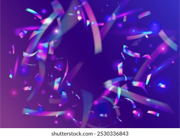 Carnival Burst. Abstract Flag. Falling Tinsel. Pink Foil Background. Light Element. Color Ribbon. Laser Holographic Serpentine. Neon Effect. Blue Carnival Burst