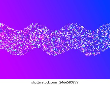 Carnival Burst. Modern Design. Blue Light Confetti. Happy Concept. Transparent Sparkle. Iridescent Tinsel. Glare Surprise Cristals. Falling Ribbon. Purple Carnival Burst