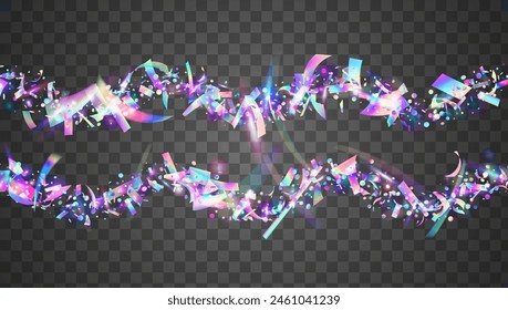 Carnival Burst. Transparent Effect. Glare Concept. Party Tinsel. Cristal Banner. Falling Ribbon. Light Surprise Template. Purple Happy Paper. Blue Carnival Burst