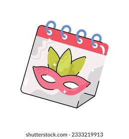 Carnival calendar doodle vector filled outline Sticker. EPS 10 file