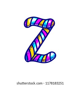 Carnival candy cane font isolated on white background. Festive alphabet character z.  Cartoon lollipop lettering vector illustrataion. Sweet lolly alphabet.  Caramel christmas abc symbols. 