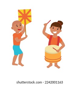 Carnival caracters - flag boy and drum girl - vector illustration