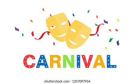 Carnival card or banner with confetti. Typography design