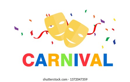 Carnival card or banner with confetti. Typography design. 