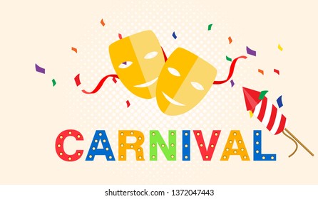 Carnival card or banner with confetti. Typography design