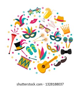 Carnival card or banner with icon design, vector illustration.