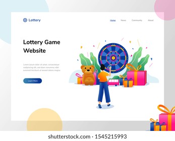 Carnival card or banner with a man playing dart with many prize design. Vector illustration style website hero image