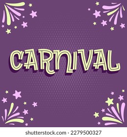 Carnival Card or Banner With Typography Design of Popular Event in Brazil. Mardi Gras Theme With Colorful Party Elements. Travel destination. Five colours