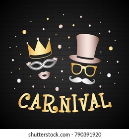 Carnival - card with funny masks. Vector.