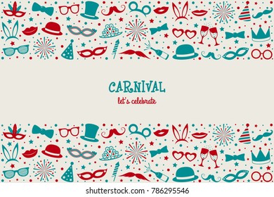 Carnival card wit funny icons. Vector.