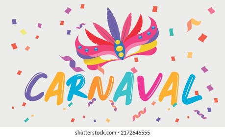 Carnival (Carnaval) mardi gras mask. Confetti and streamers vector Illustration