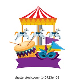 carnival carousel horses with drum and mask