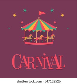 Carnival. Carousel with horses. Vector illustration.