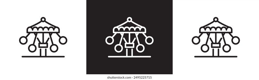 Carnival carousel icon, Line icons of amusement park, circus and fun place vector illustration in black and transparent white background. Wave swinger in an amusement park vector icon, Eps10