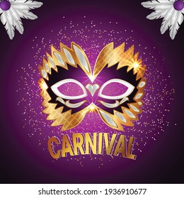 	
Carnival celebration banner with golden mask and background