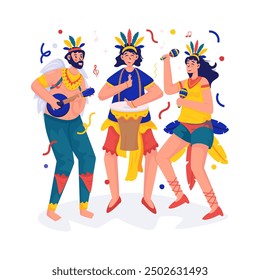 Carnival celebration with dancing and percussion music vector illustration