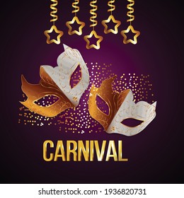 	
Carnival celebration party greeting card with golden mask